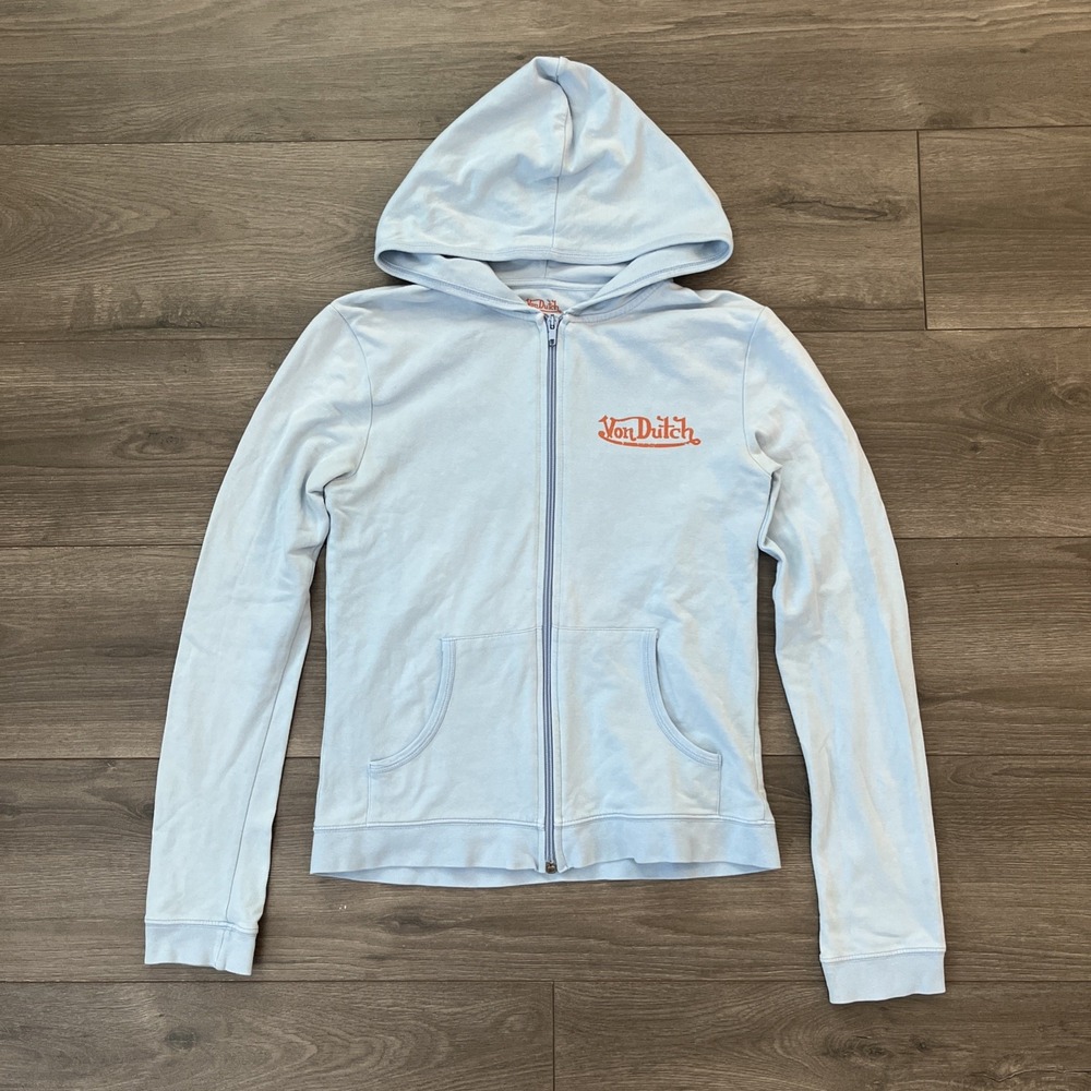 Von Dutch Boys M Full Zip Hoodie Sweatshirt Light Blue
